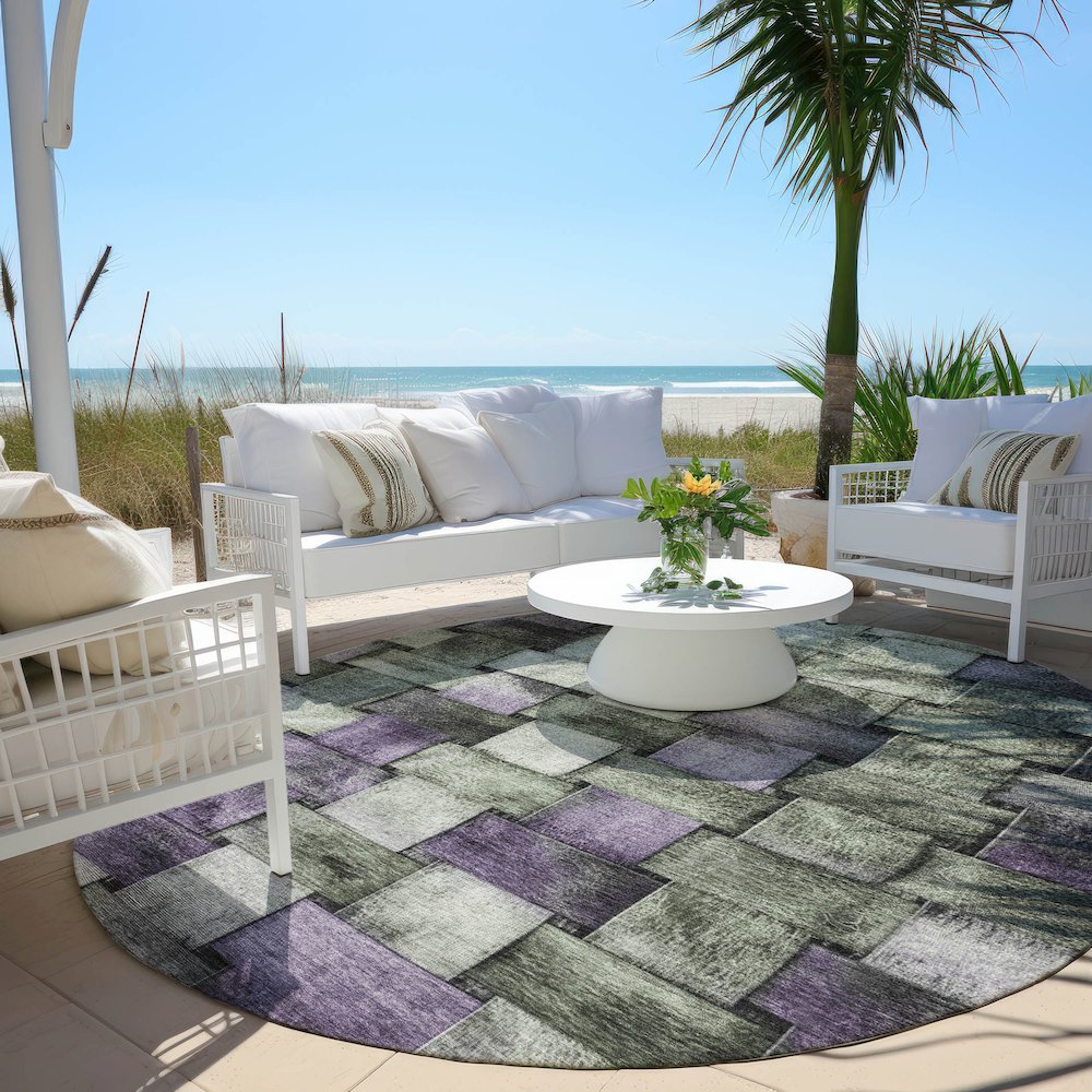 Machine Washable Indoor/Outdoor Chantille Sage 8' x 8' Round Rug. Picture 6