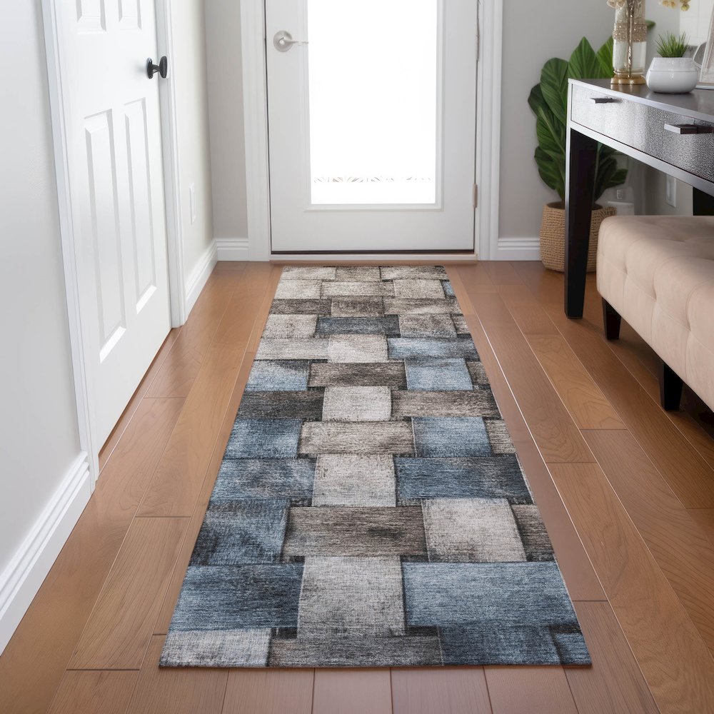 Machine Washable Indoor/Outdoor Chantille Taupe 2'3" x 7'6" Runner Rug. Picture 5