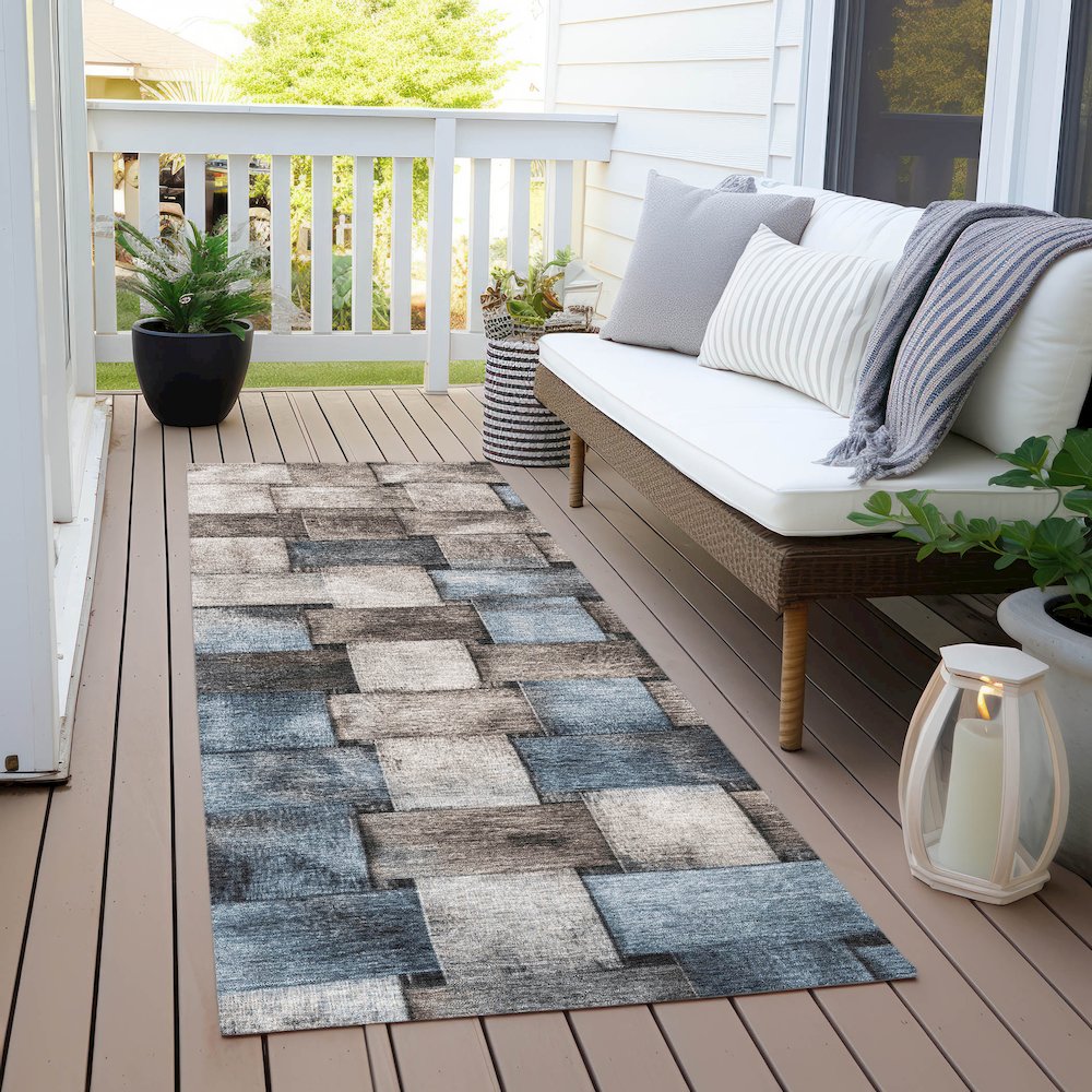 Machine Washable Indoor/Outdoor Chantille Taupe 2'3" x 7'6" Runner Rug. Picture 6