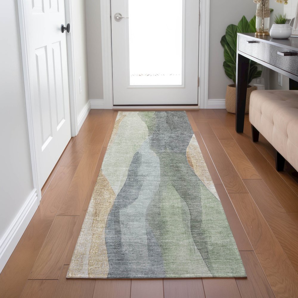 Machine Washable Indoor/Outdoor Chantille Aloe 2'3" x 7'6" Runner Rug. Picture 5