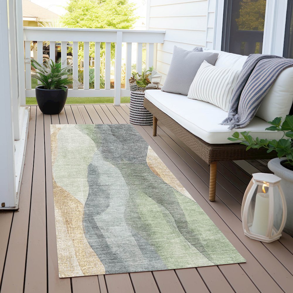 Machine Washable Indoor/Outdoor Chantille Aloe 2'3" x 7'6" Runner Rug. Picture 6