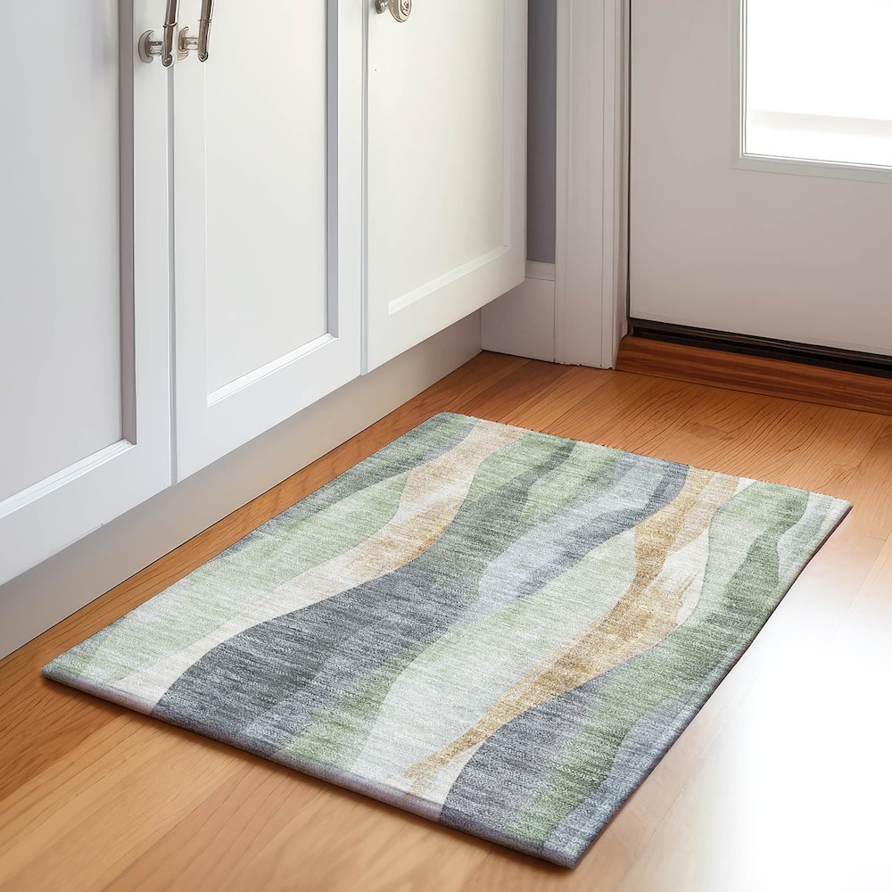 Machine Washable Indoor/Outdoor Chantille Aloe 1'8" x 2'6" Rug. Picture 5