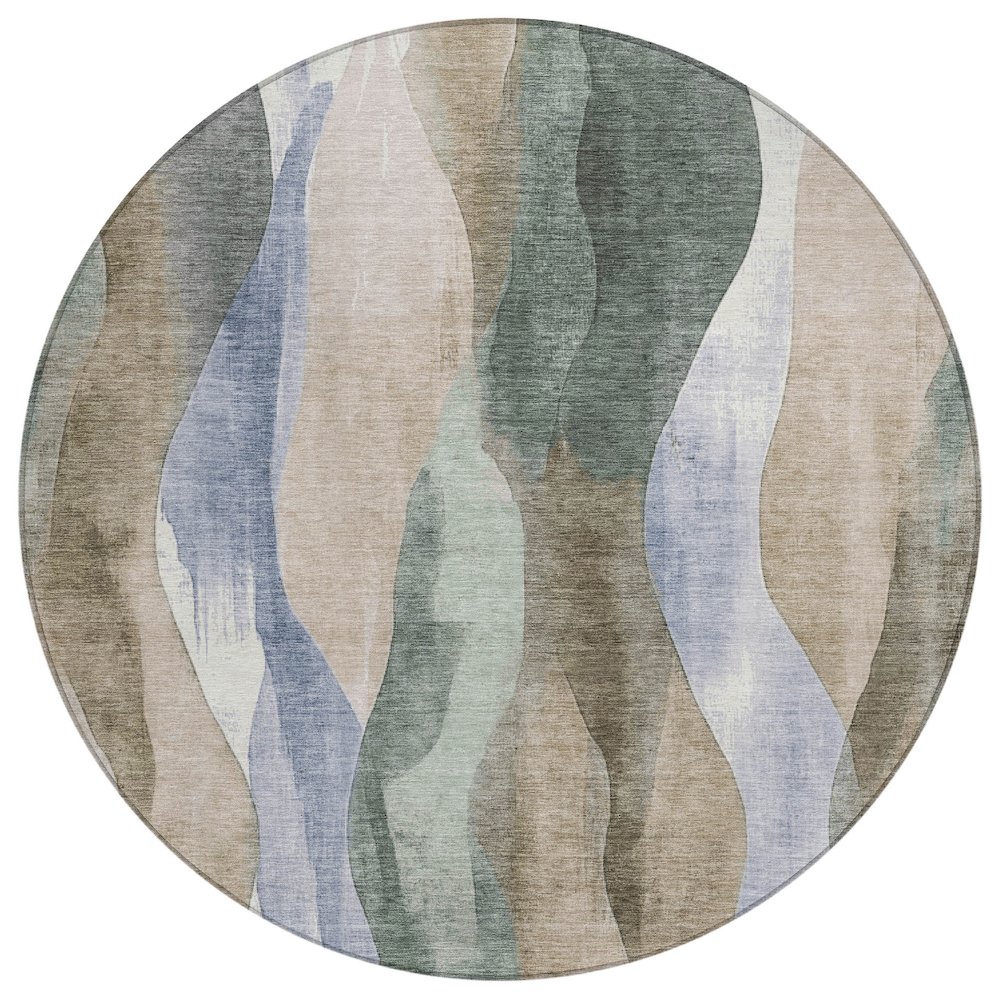 Machine Washable Indoor/Outdoor Chantille Beige 8' x 8' Round Rug. Picture 1
