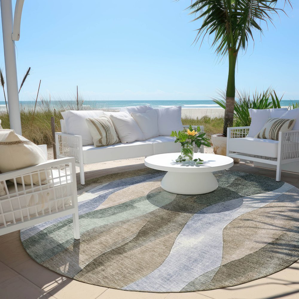 Machine Washable Indoor/Outdoor Chantille Beige 8' x 8' Round Rug. Picture 6