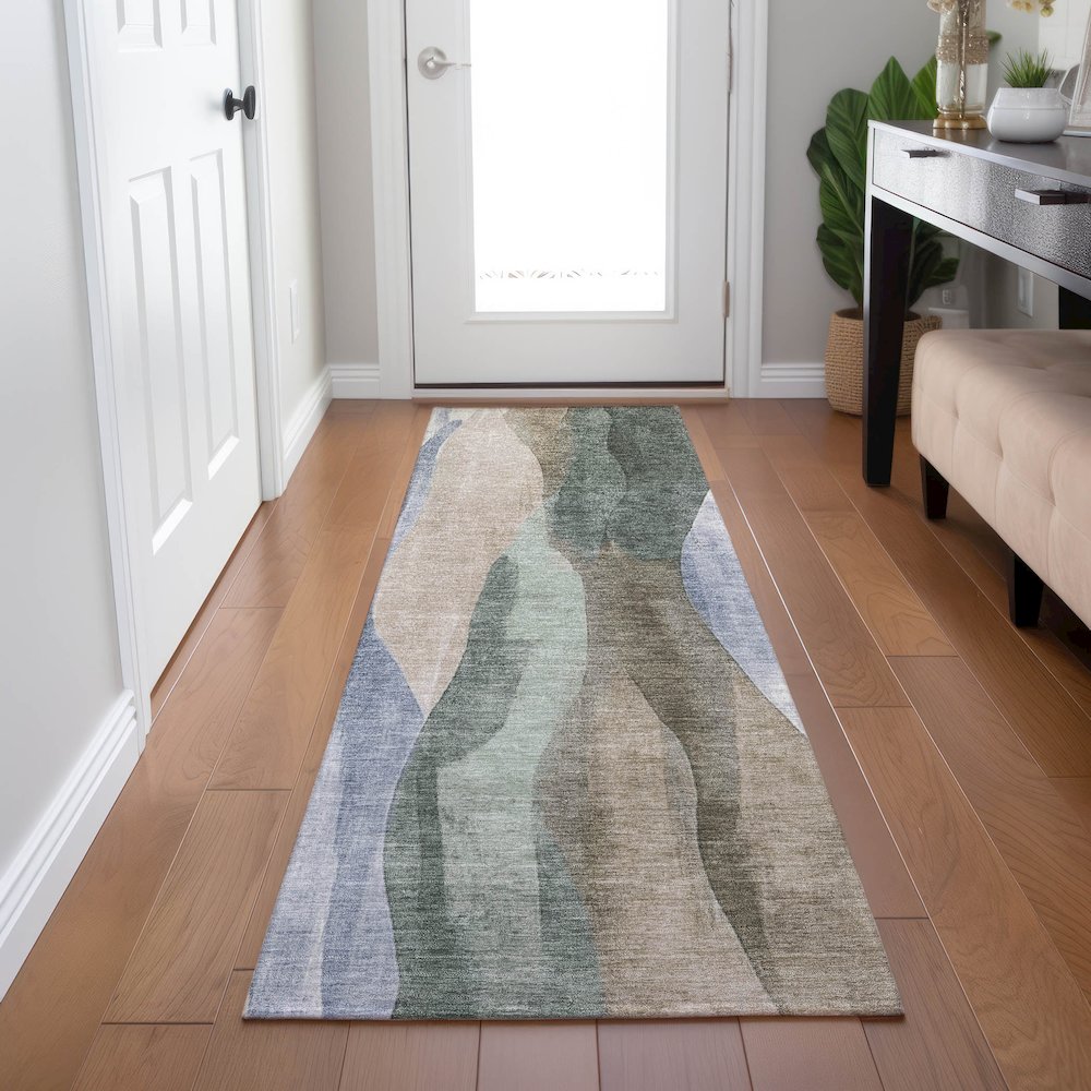 Machine Washable Indoor/Outdoor Chantille Beige 2'3" x 7'6" Runner Rug. Picture 5