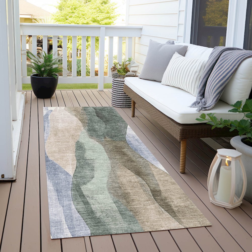 Machine Washable Indoor/Outdoor Chantille Beige 2'3" x 7'6" Runner Rug. Picture 6