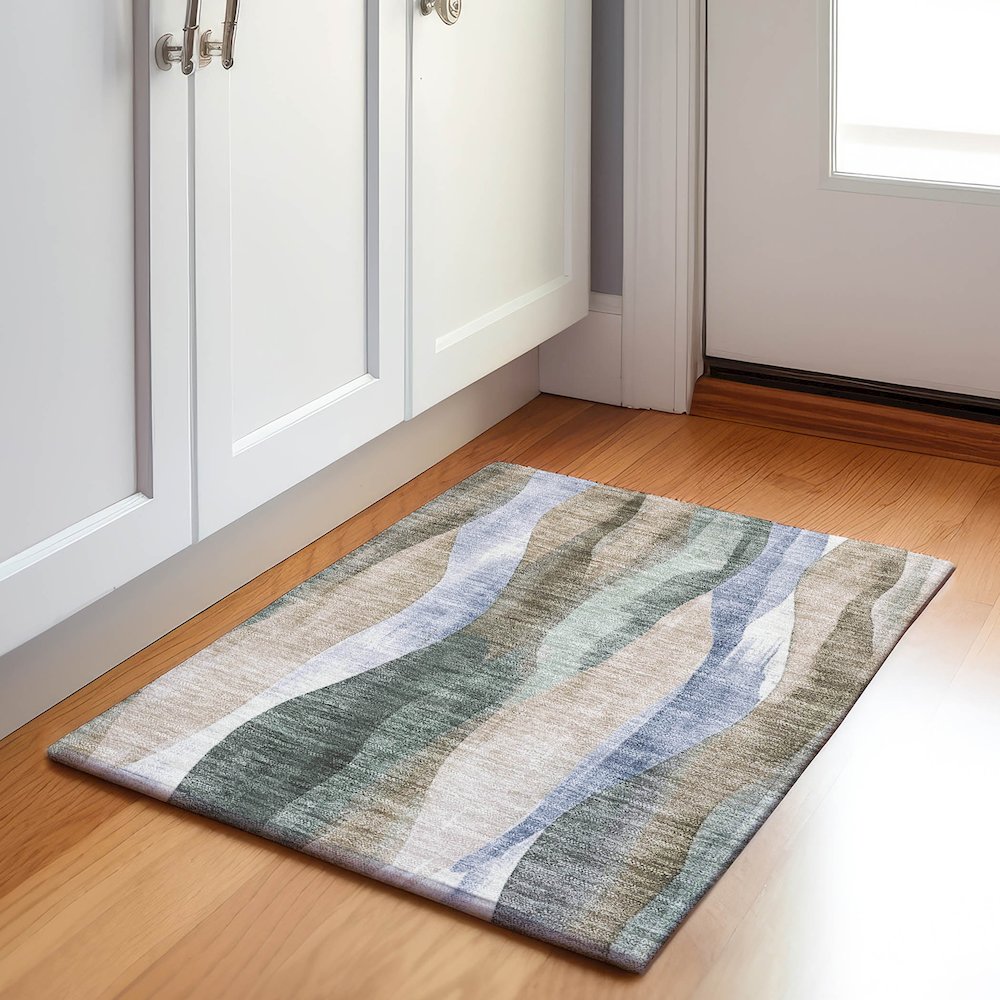 Machine Washable Indoor/Outdoor Chantille Beige 1'8" x 2'6" Rug. Picture 5