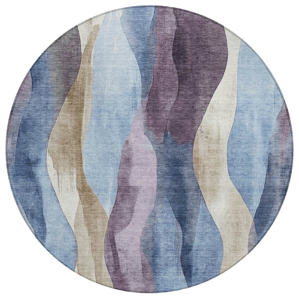 Machine Washable Indoor/Outdoor Chantille Denim 8' x 8' Round Rug. Picture 1