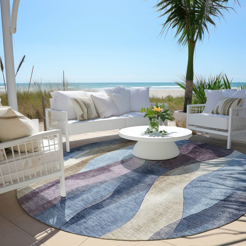Machine Washable Indoor/Outdoor Chantille Denim 8' x 8' Round Rug. Picture 6