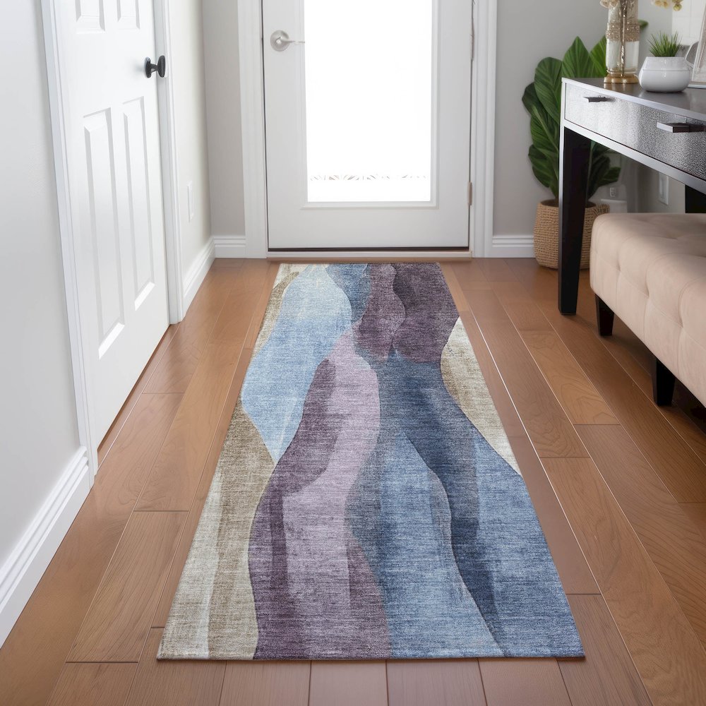 Machine Washable Indoor/Outdoor Chantille Denim 2'3" x 7'6" Runner Rug. Picture 5