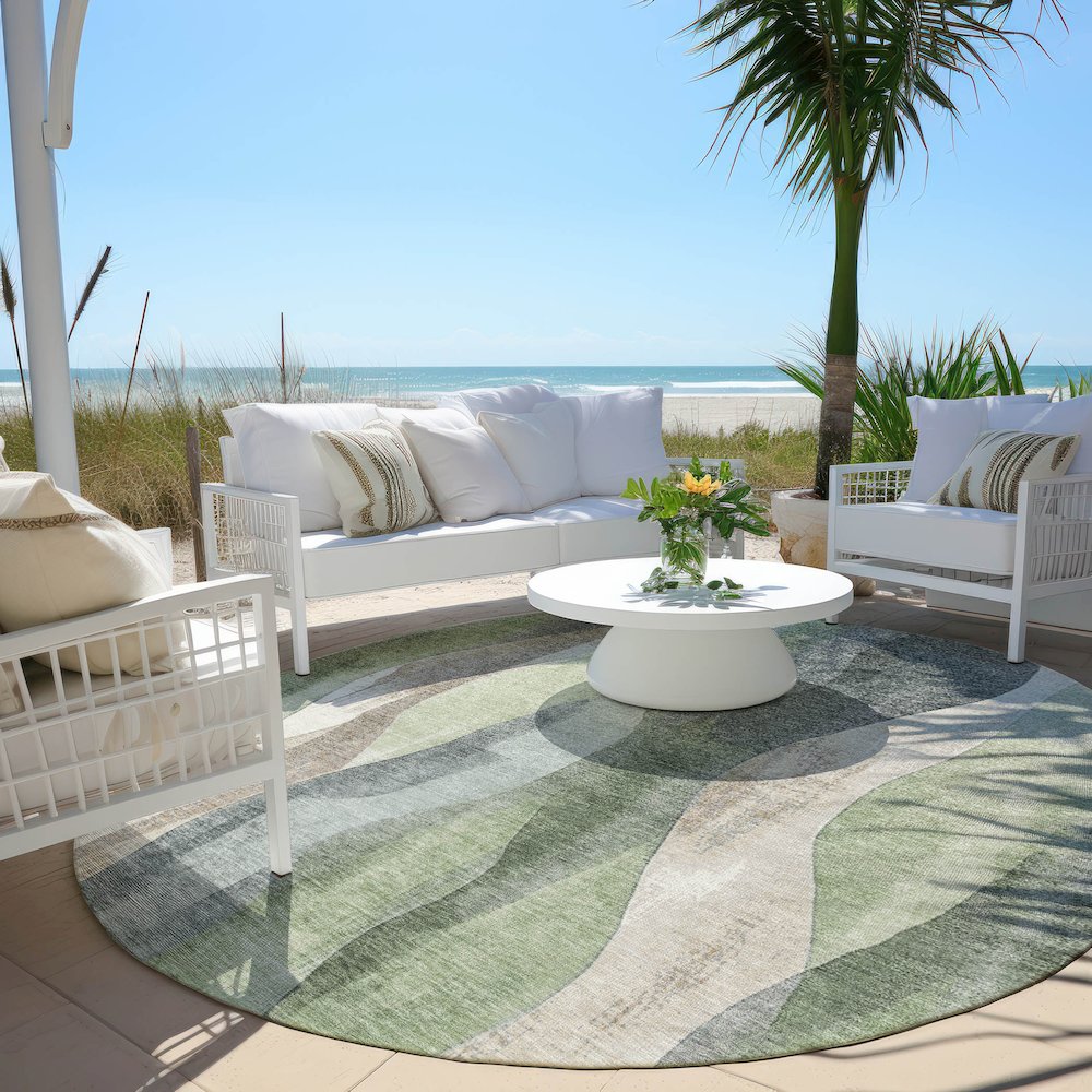 Machine Washable Indoor/Outdoor Chantille Fern 8' x 8' Round Rug. Picture 6
