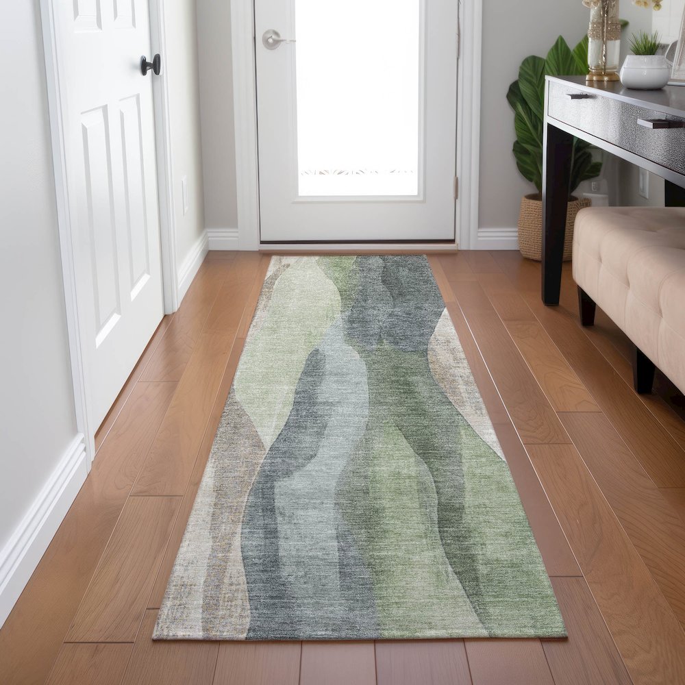 Machine Washable Indoor/Outdoor Chantille Fern 2'3" x 7'6" Runner Rug. Picture 5