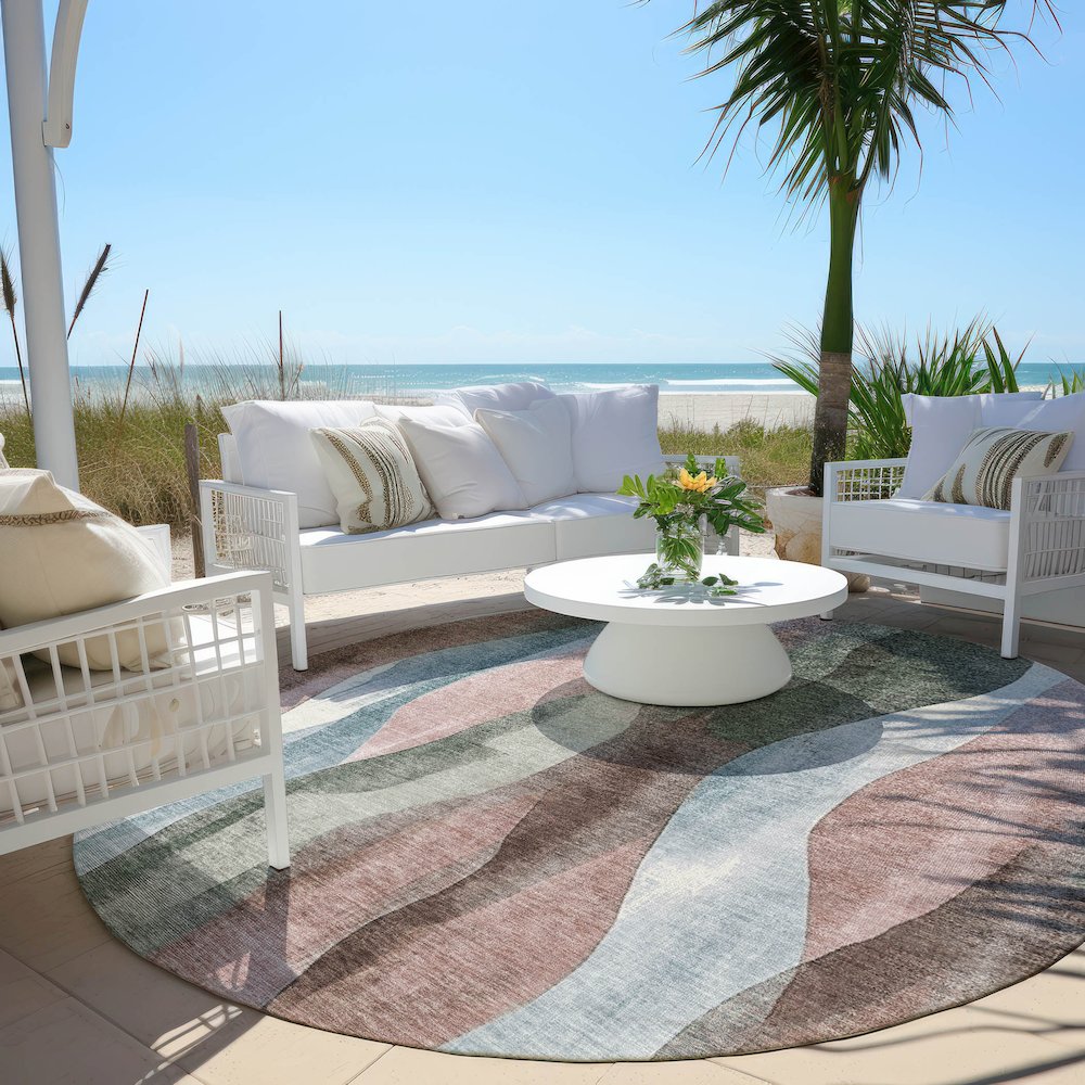 Machine Washable Indoor/Outdoor Chantille Salmon 8' x 8' Round Rug. Picture 6