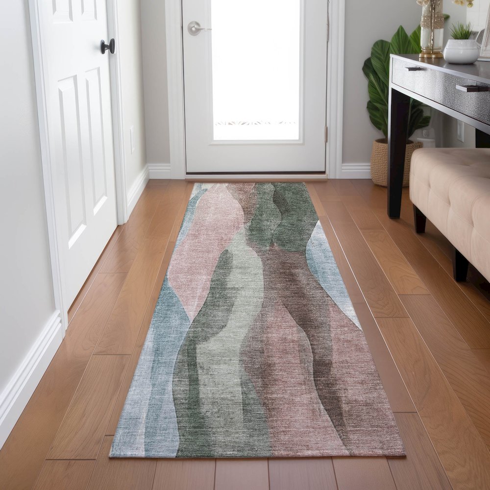 Machine Washable Indoor/Outdoor Chantille Salmon 2'3" x 7'6" Runner Rug. Picture 5