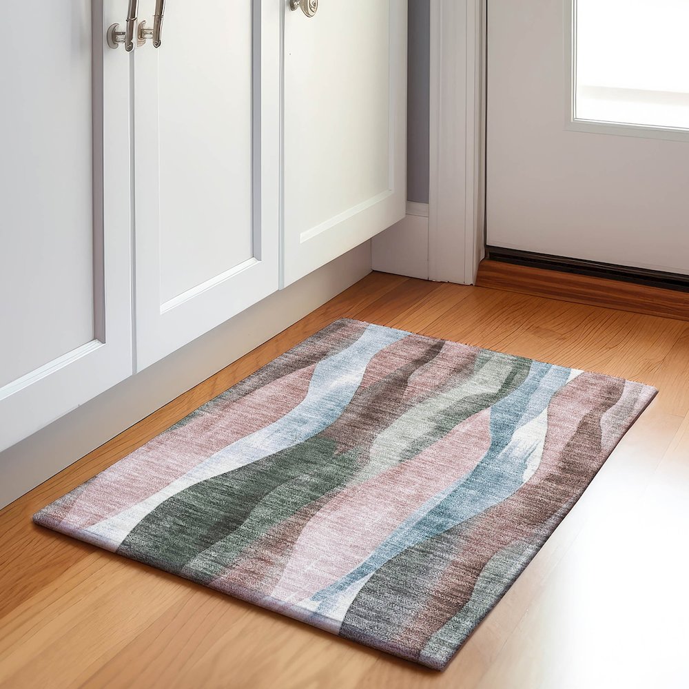 Machine Washable Indoor/Outdoor Chantille Salmon 1'8" x 2'6" Rug. Picture 5