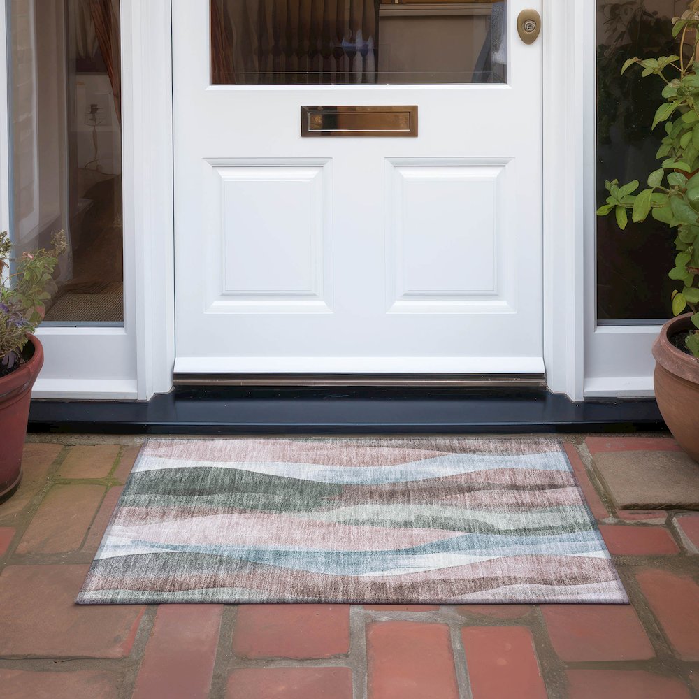 Machine Washable Indoor/Outdoor Chantille Salmon 1'8" x 2'6" Rug. Picture 6