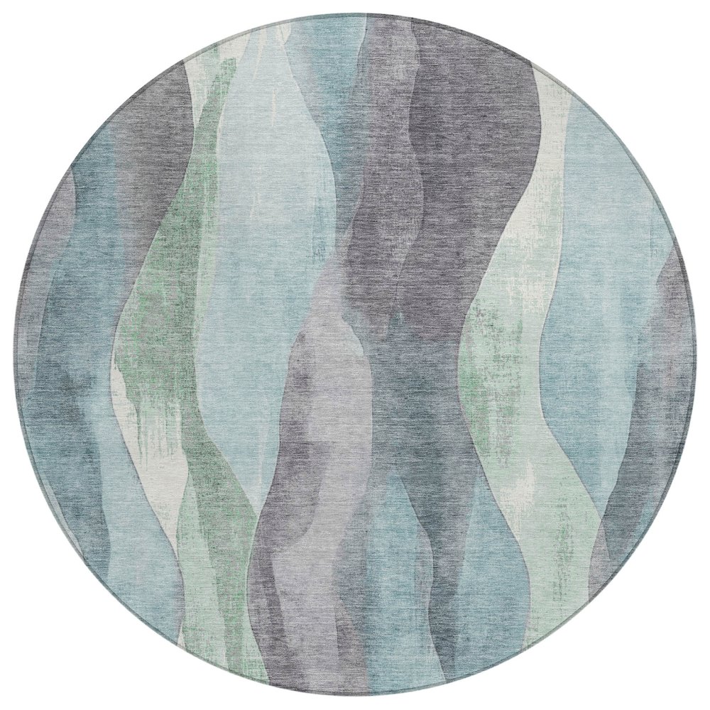 Machine Washable Indoor/Outdoor Chantille Teal 8' x 8' Round Rug. Picture 1