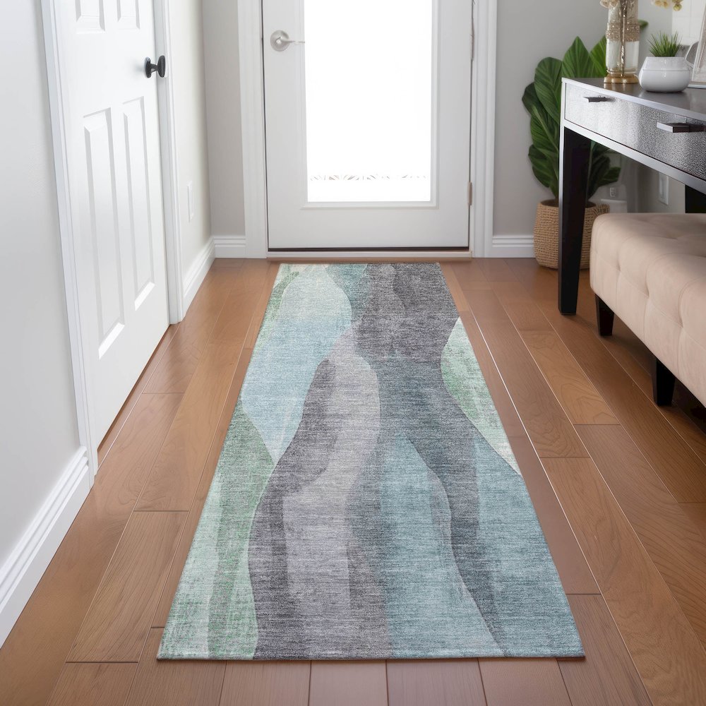 Machine Washable Indoor/Outdoor Chantille Teal 2'3" x 7'6" Runner Rug. Picture 5