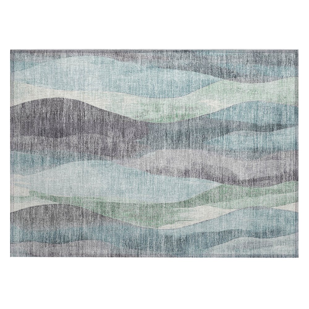 Machine Washable Indoor/Outdoor Chantille Teal 1'8" x 2'6" Rug. Picture 1