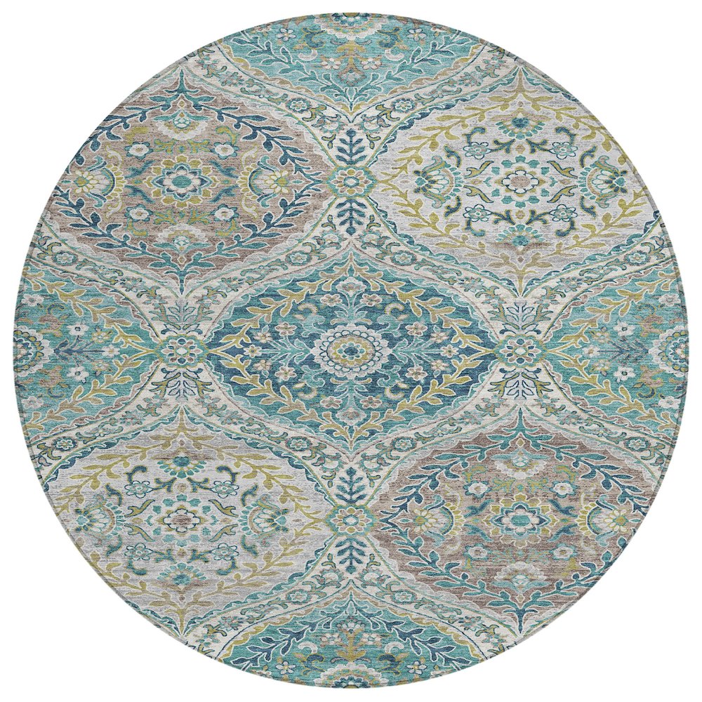Machine Washable Indoor/Outdoor Chantille Teal 8' x 8' Round Rug. Picture 1