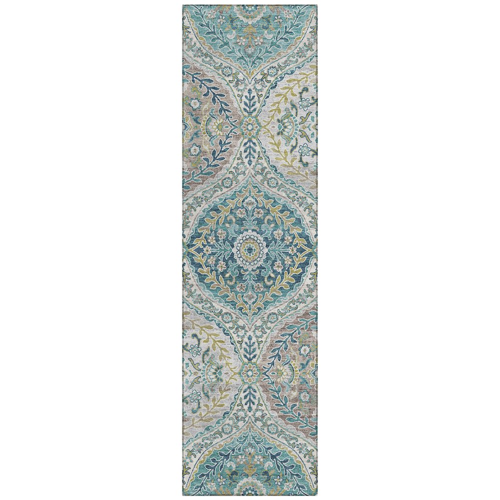 Machine Washable Indoor/Outdoor Chantille Teal 2'3" x 7'6" Runner Rug. Picture 1
