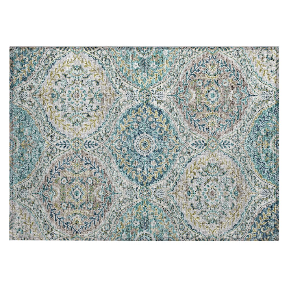 Machine Washable Indoor/Outdoor Chantille Teal 1'8" x 2'6" Rug. Picture 1