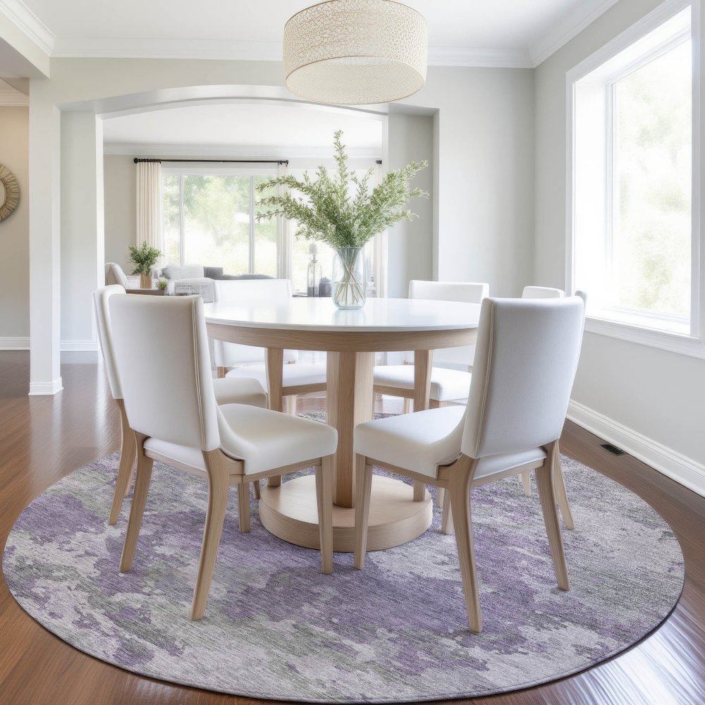 Machine Washable Indoor/Outdoor Chantille Purple 8' x 8' Round Rug. Picture 5