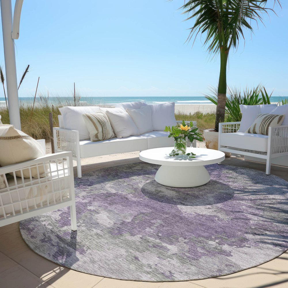 Machine Washable Indoor/Outdoor Chantille Purple 8' x 8' Round Rug. Picture 6