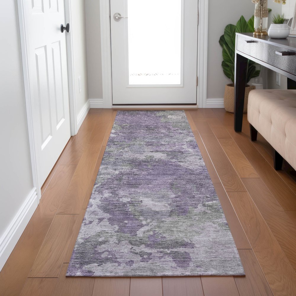 Machine Washable Indoor/Outdoor Chantille Purple 2'3" x 7'6" Runner Rug. Picture 5