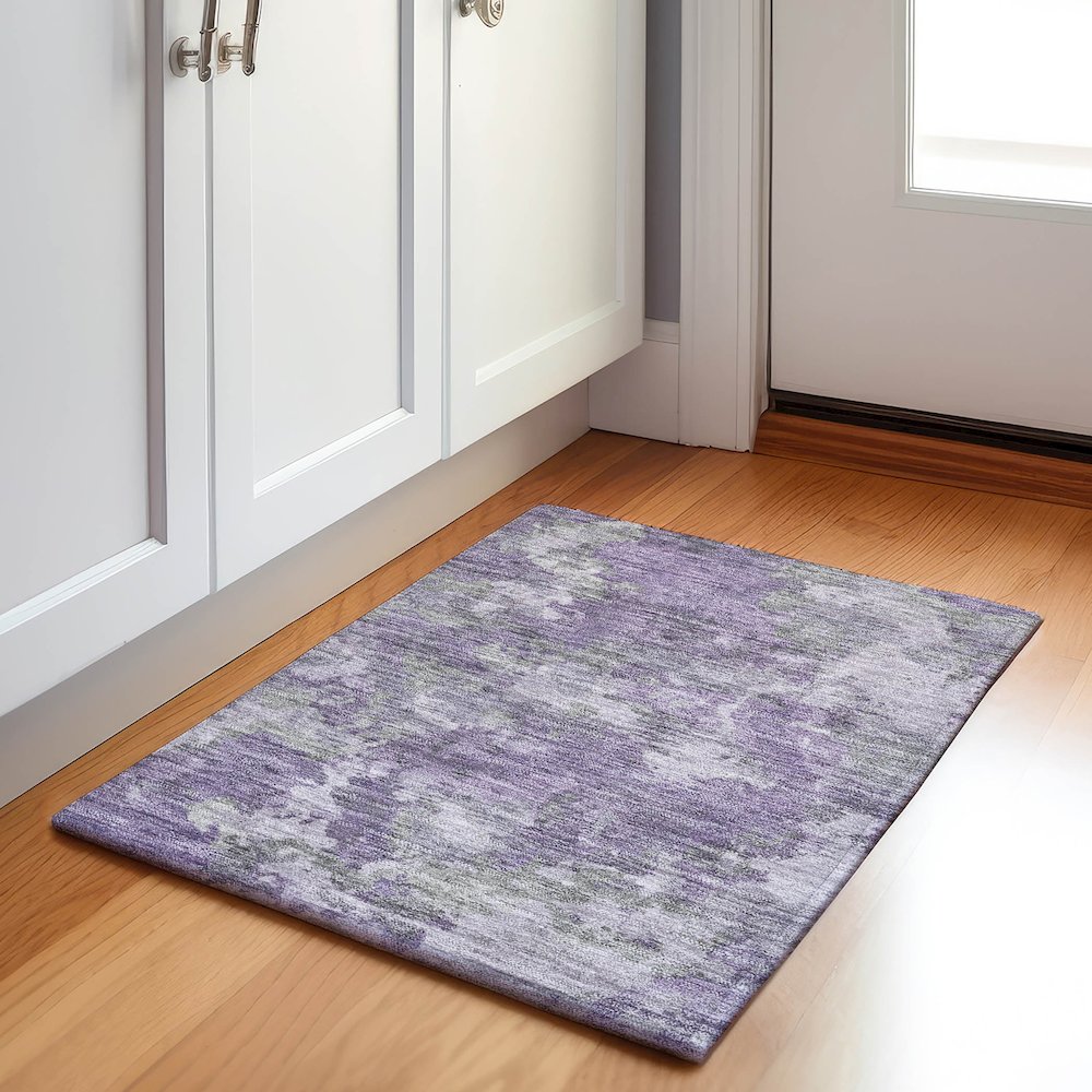 Machine Washable Indoor/Outdoor Chantille Purple 1'8" x 2'6" Rug. Picture 5