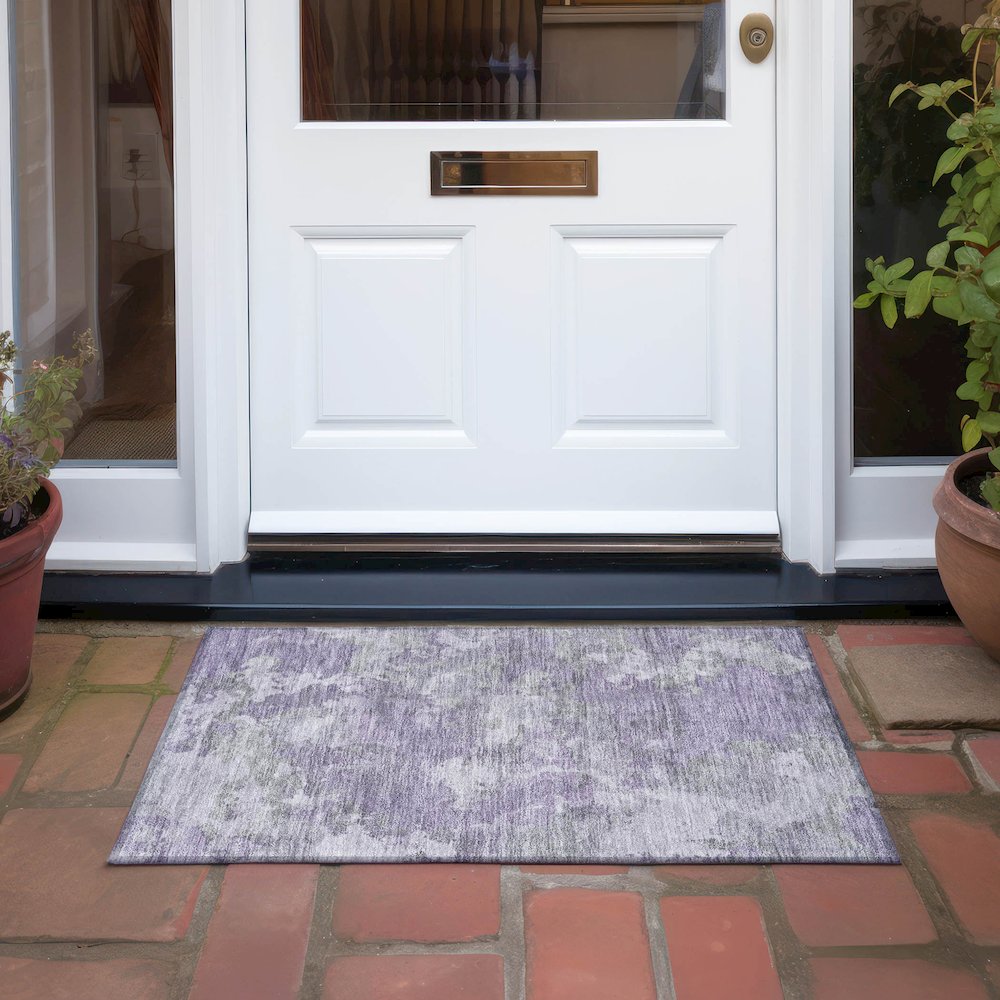 Machine Washable Indoor/Outdoor Chantille Purple 1'8" x 2'6" Rug. Picture 6