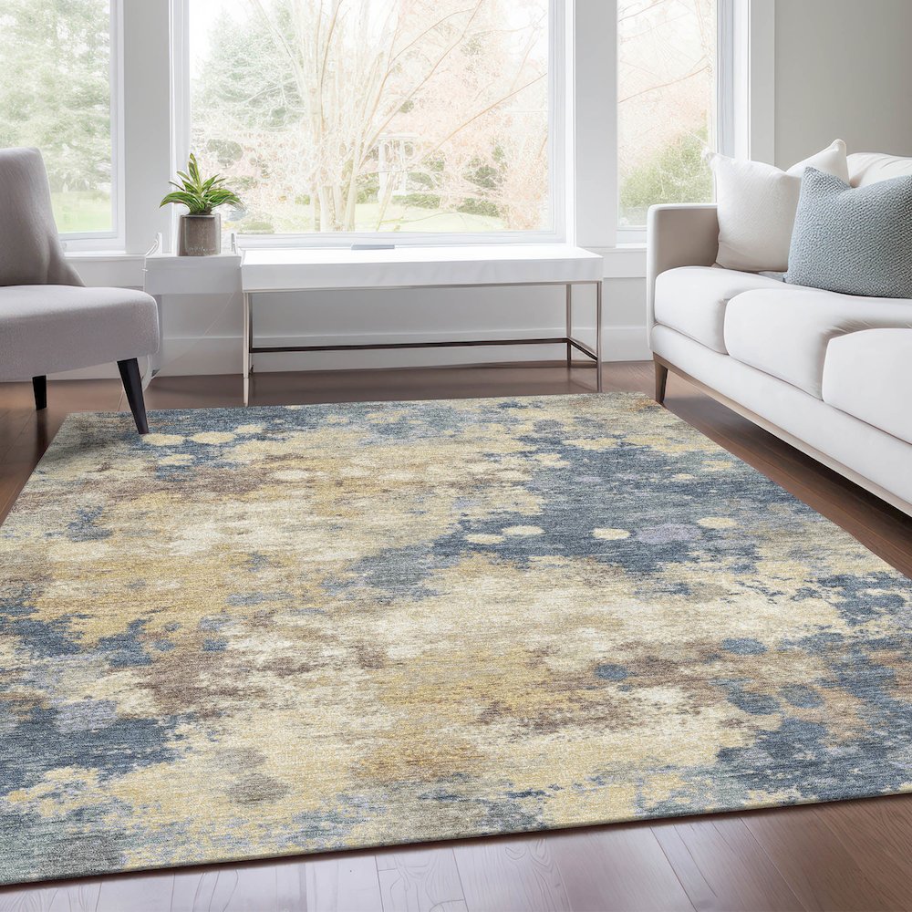 Machine Washable Indoor/Outdoor Chantille Gold 2'6" x 3'10" Rug. Picture 6