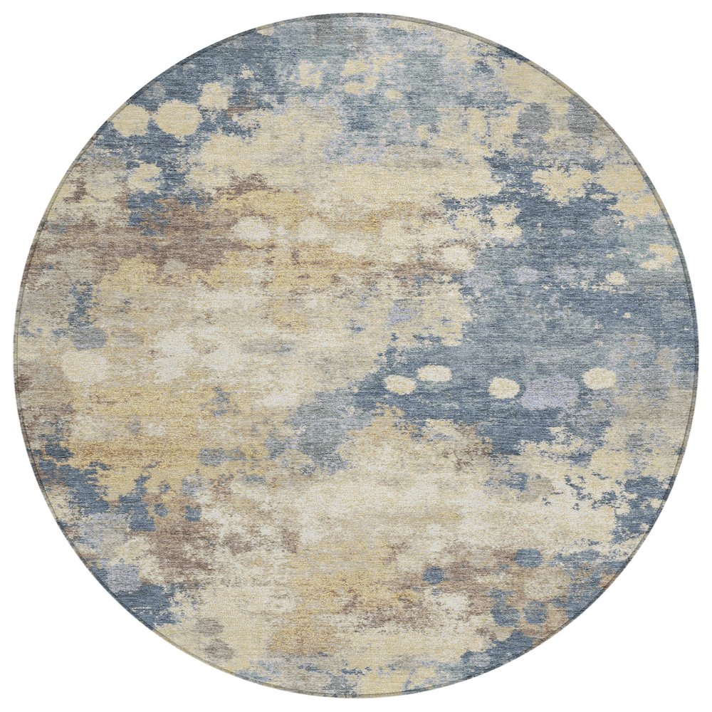 Machine Washable Indoor/Outdoor Chantille Gold 8' x 8' Round Rug. Picture 1