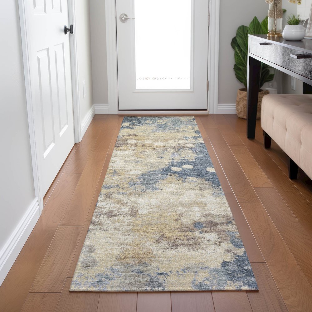 Machine Washable Indoor/Outdoor Chantille Gold 2'3" x 7'6" Runner Rug. Picture 5