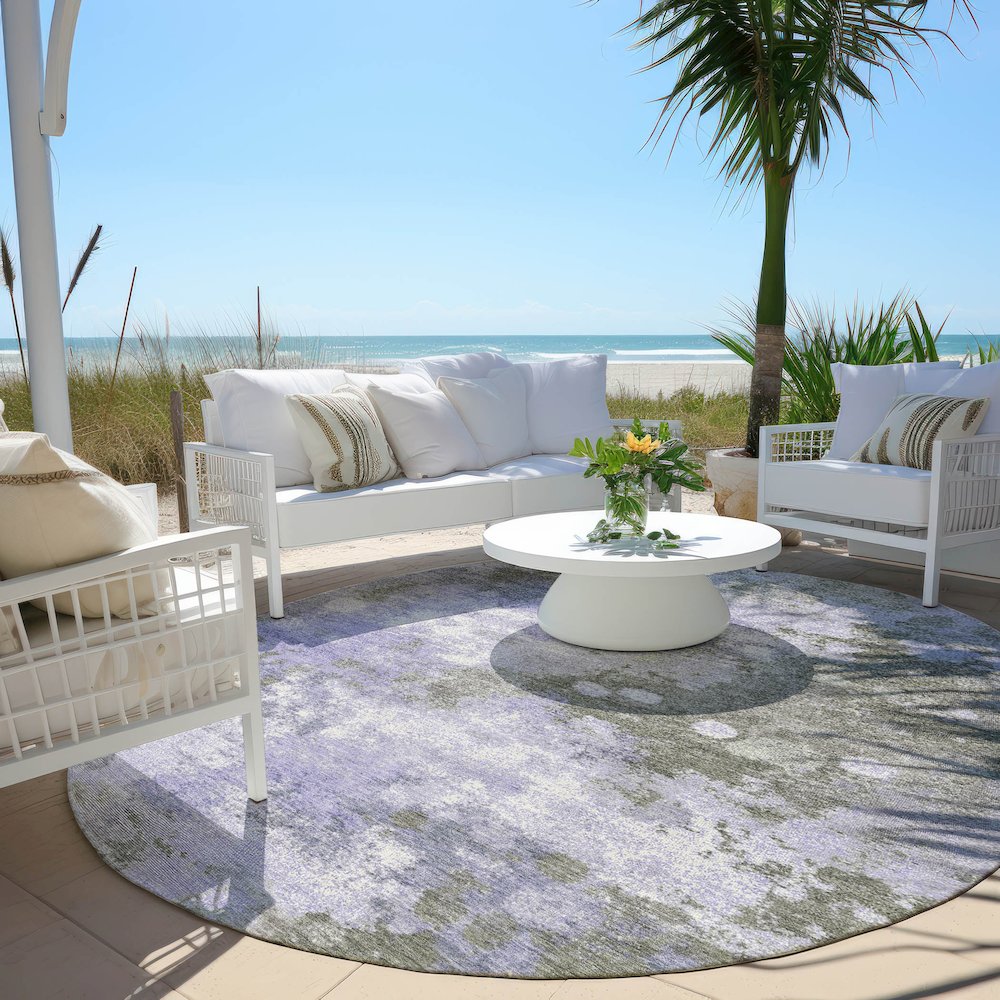 Machine Washable Indoor/Outdoor Chantille Lavender 8' x 8' Round Rug. Picture 6