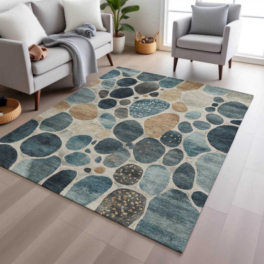 Machine Washable Indoor/Outdoor Chantille Teal 2'6" x 3'10" Rug. Picture 5
