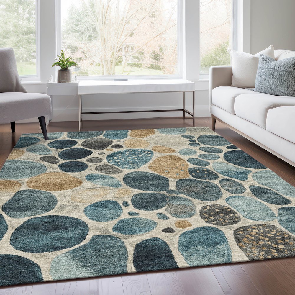 Machine Washable Indoor/Outdoor Chantille Teal 2'6" x 3'10" Rug. Picture 6