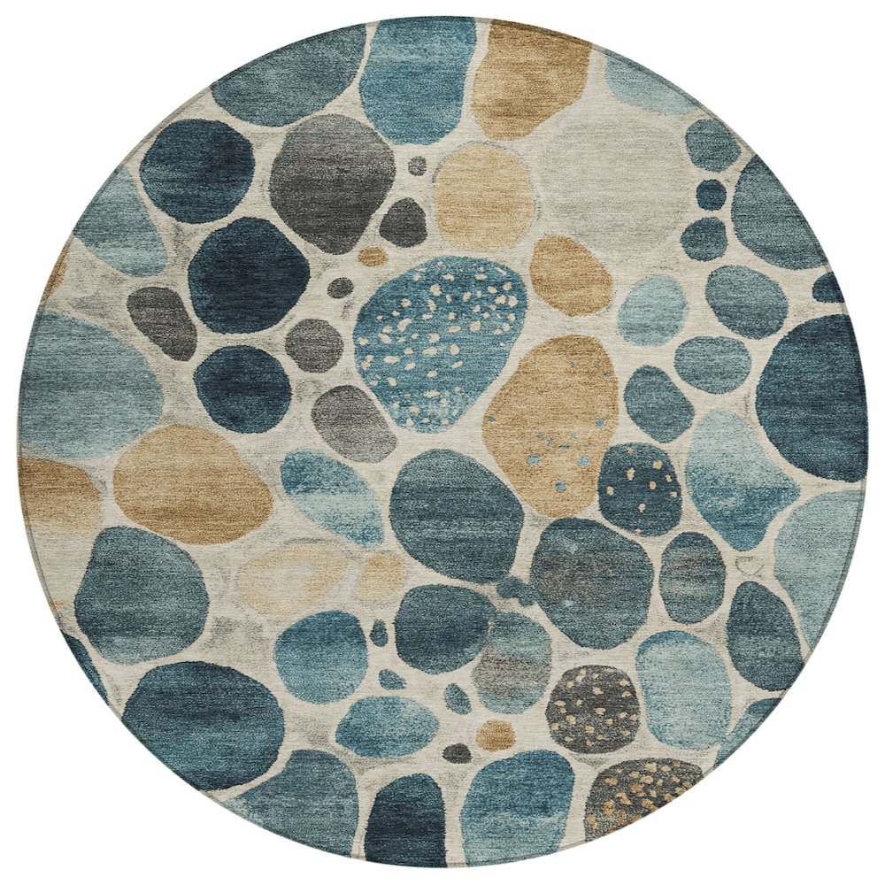 Machine Washable Indoor/Outdoor Chantille Teal 8' x 8' Round Rug. Picture 1