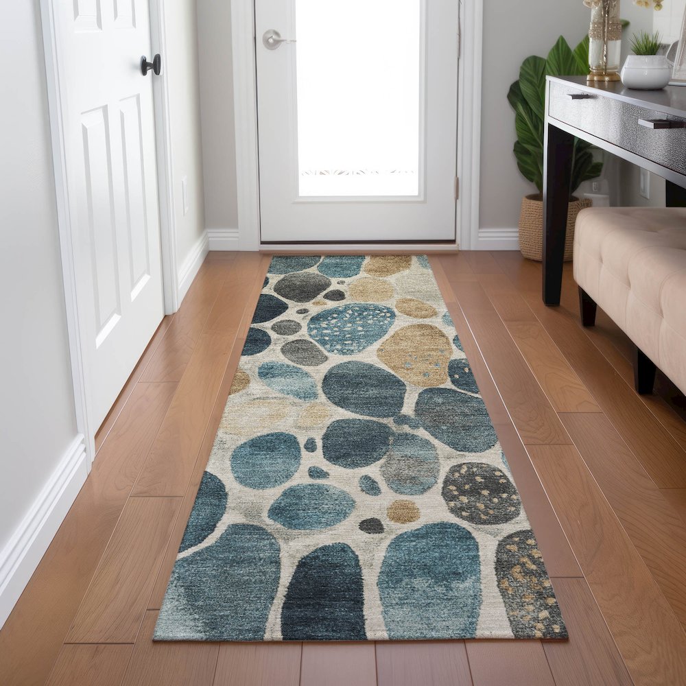 Machine Washable Indoor/Outdoor Chantille Teal 2'3" x 7'6" Runner Rug. Picture 5