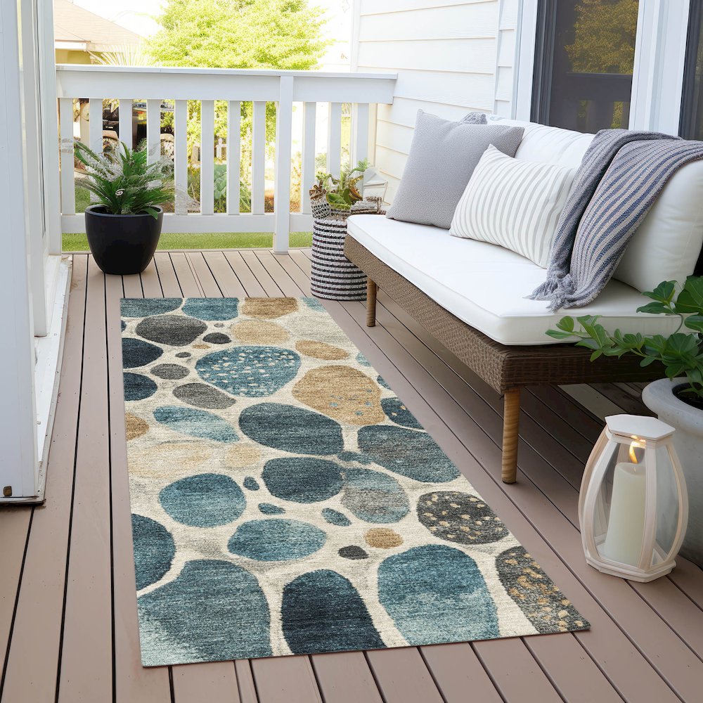 Machine Washable Indoor/Outdoor Chantille Teal 2'3" x 7'6" Runner Rug. Picture 6
