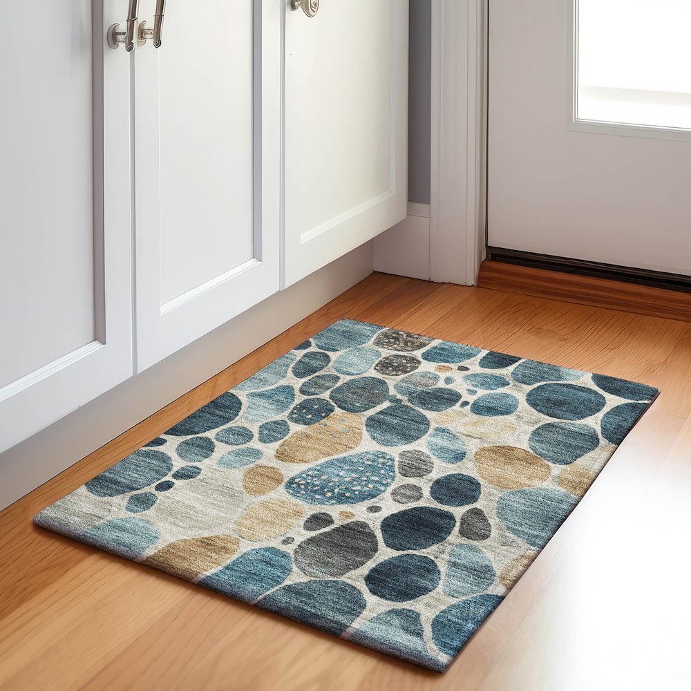 Machine Washable Indoor/Outdoor Chantille Teal 1'8" x 2'6" Rug. Picture 5