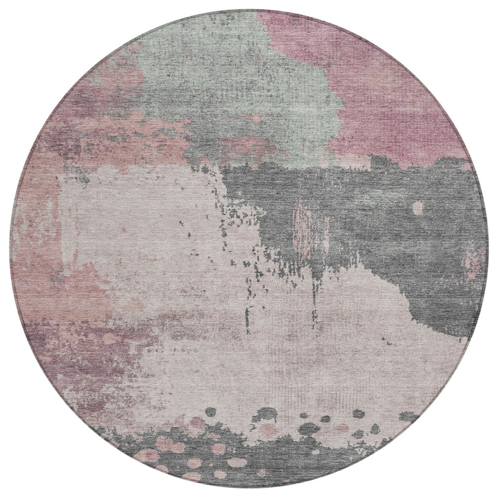 Machine Washable Indoor/Outdoor Chantille Blush 8' x 8' Round Rug. Picture 1