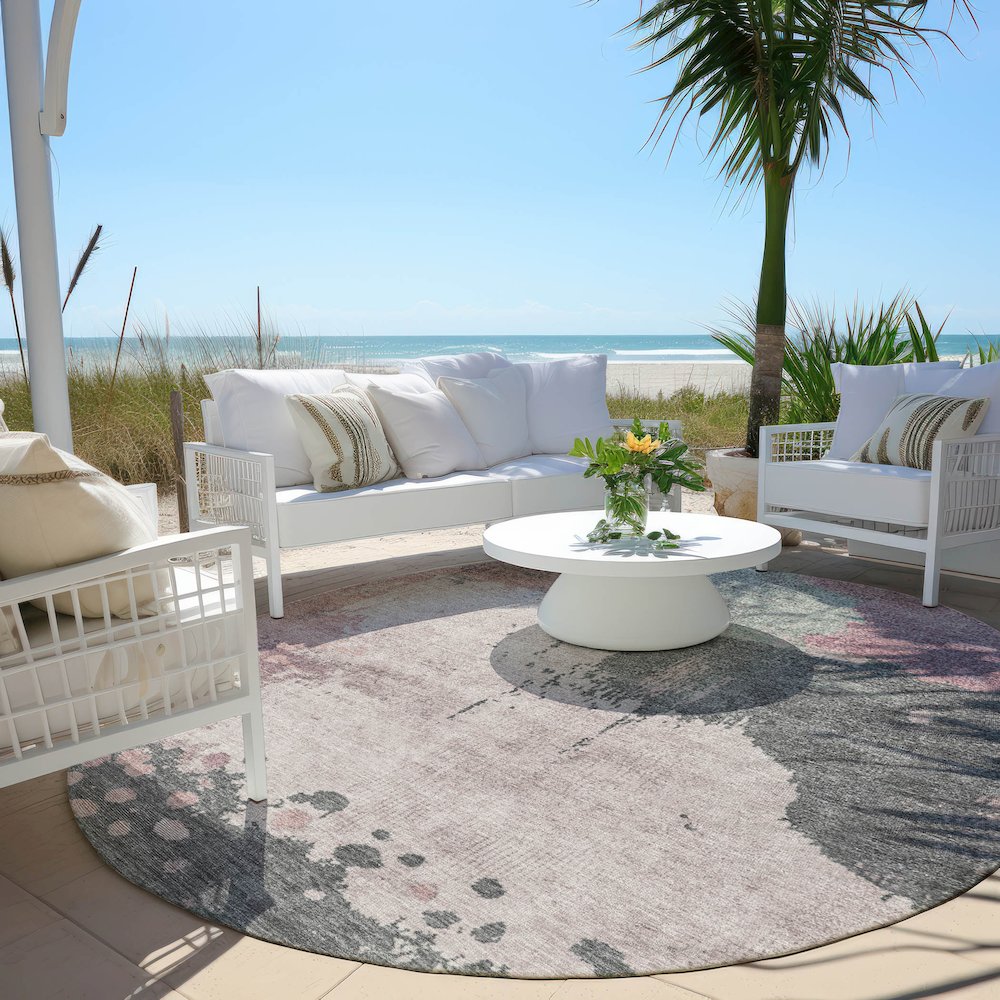 Machine Washable Indoor/Outdoor Chantille Blush 8' x 8' Round Rug. Picture 6