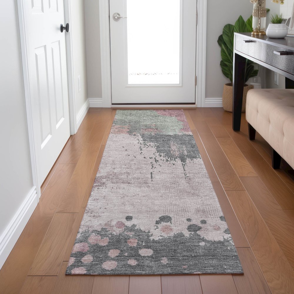 Machine Washable Indoor/Outdoor Chantille Blush 2'3" x 7'6" Runner Rug. Picture 5