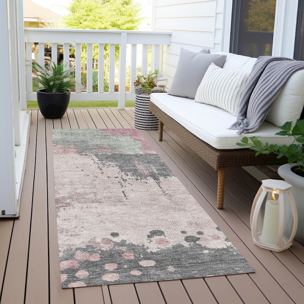 Machine Washable Indoor/Outdoor Chantille Blush 2'3" x 7'6" Runner Rug. Picture 6