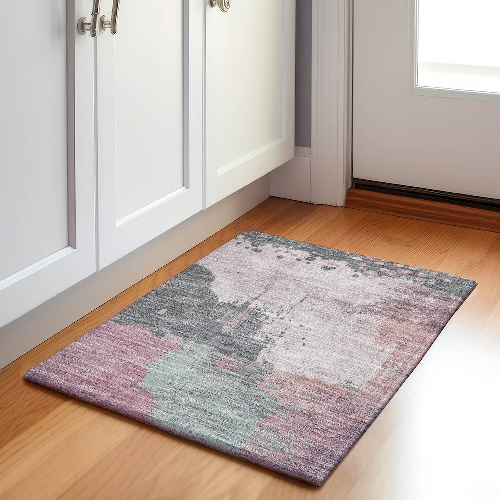 Machine Washable Indoor/Outdoor Chantille Blush 1'8" x 2'6" Rug. Picture 5