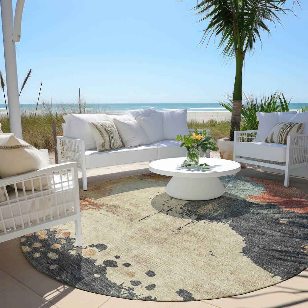 Machine Washable Indoor/Outdoor Chantille Paprika 8' x 8' Round Rug. Picture 6