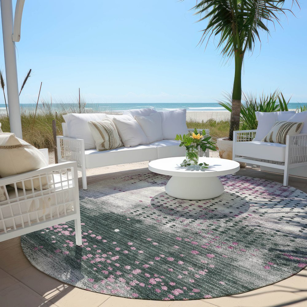 Machine Washable Indoor/Outdoor Chantille Blush 8' x 8' Round Rug. Picture 6