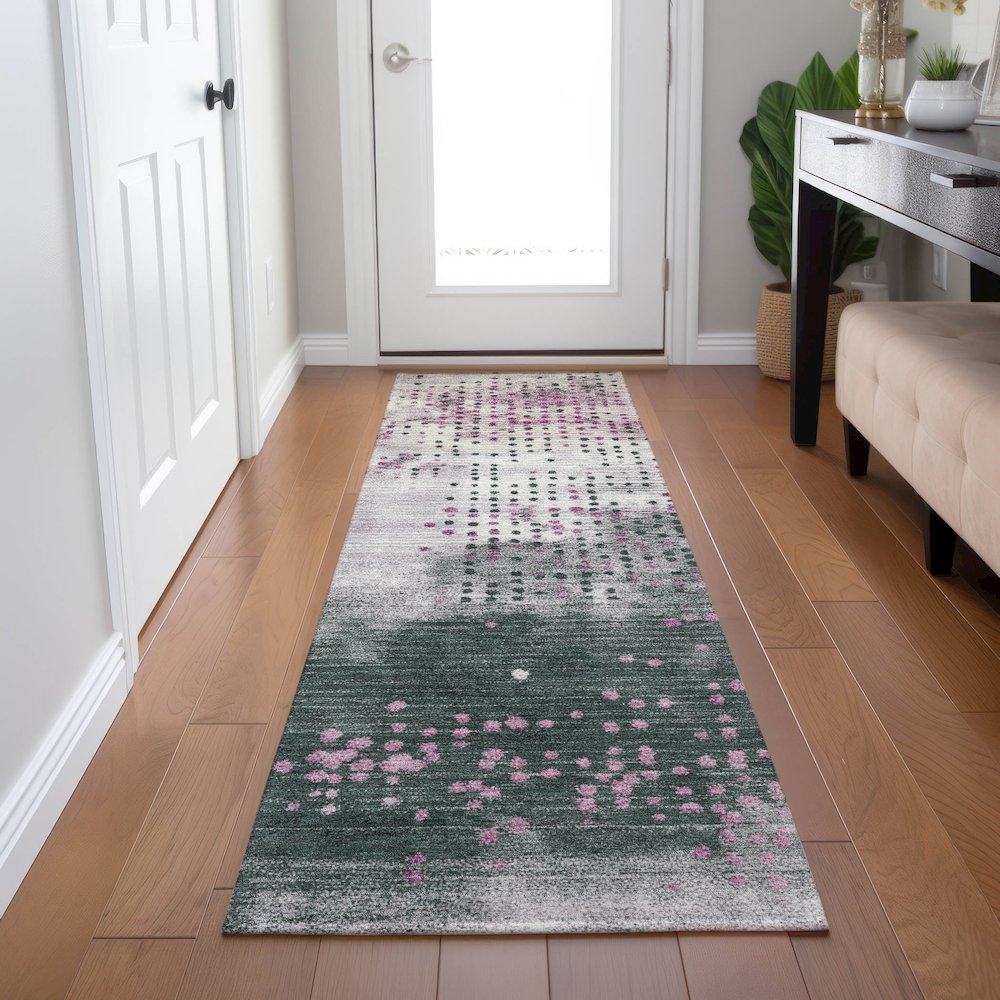 Machine Washable Indoor/Outdoor Chantille Blush 2'3" x 7'6" Runner Rug. Picture 5
