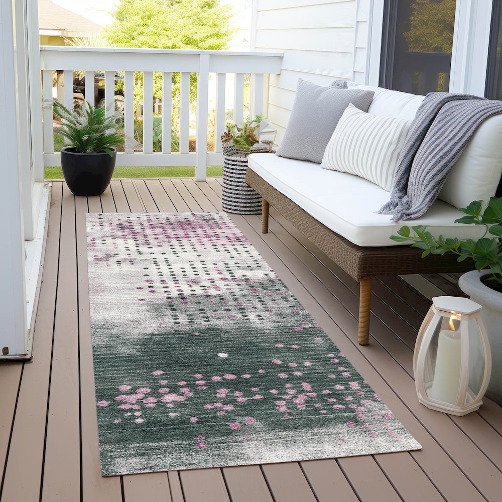 Machine Washable Indoor/Outdoor Chantille Blush 2'3" x 7'6" Runner Rug. Picture 6